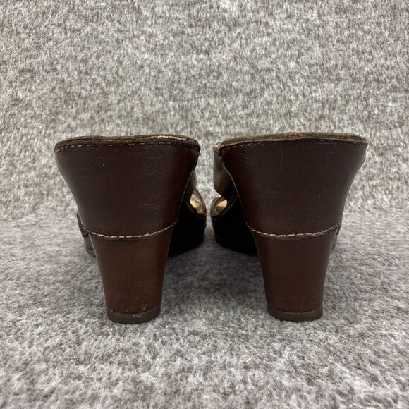 ✅Clarks Artisan Brown Leather Wedge Sandals Womens Size 7M Criss-Cross Open-Toe - Picture 7 of 11